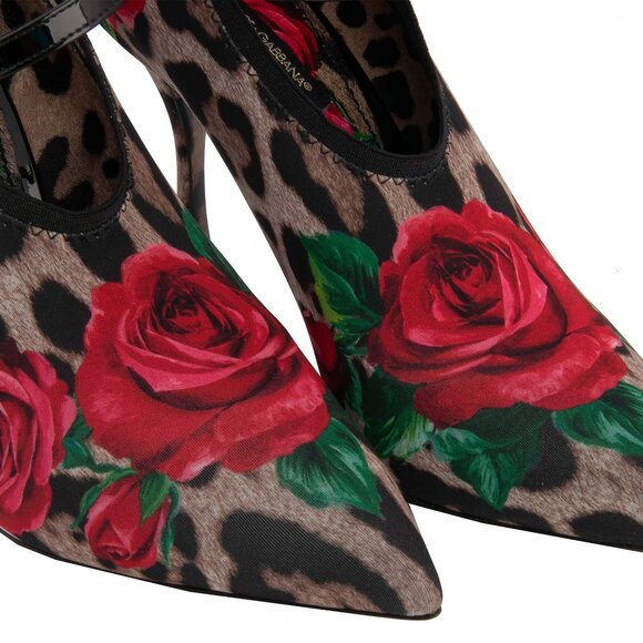 Dolce & Gabbana - Leopard Rose Fabric Leather Pumps Heels LORI Black Brown Red E - Picture 2 of 5